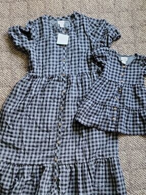 Mommy & Me SET Black & Gray Gingham Button-Front Dress